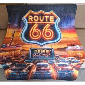 New Route 66 Highway Diner Scene Thick Fleece Throw Gift Blanket Neon Road Sign